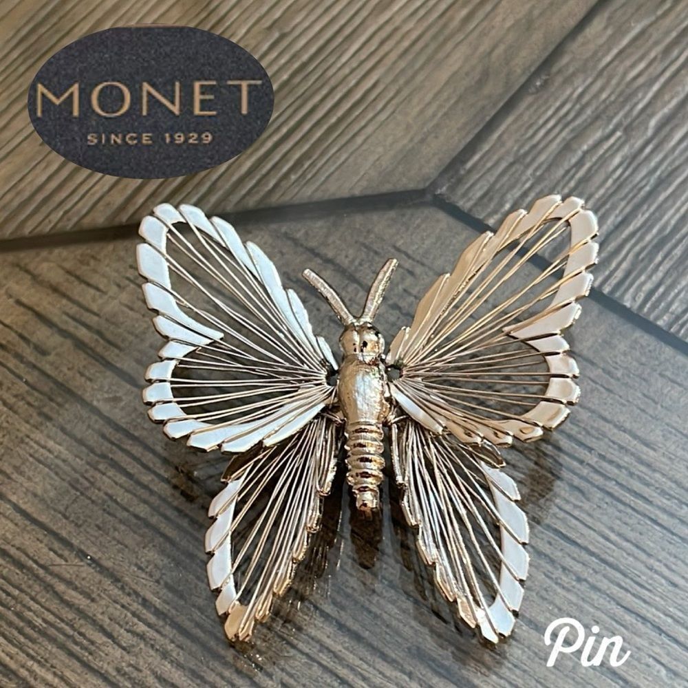 Vintage Monet Silver-tone Wire Butterfly Pin